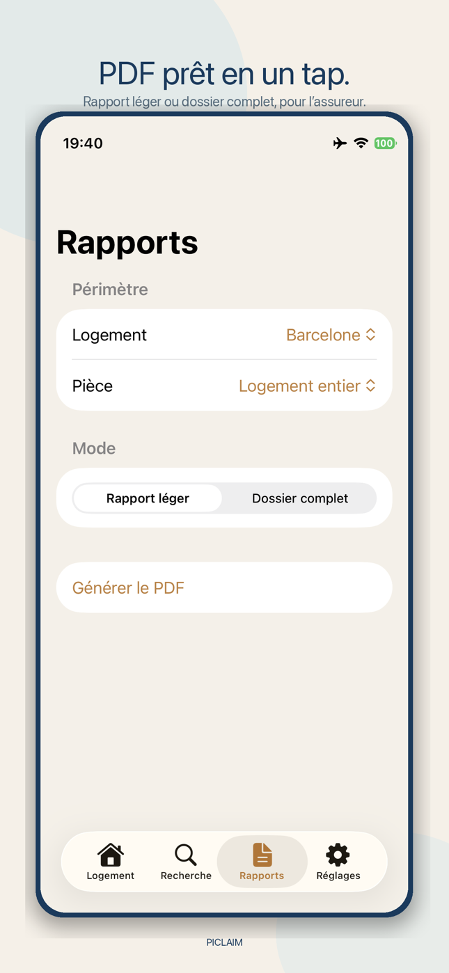 Export du rapport PDF